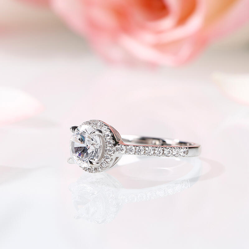 Jeulia Halo Anillo De Boda De 10K/14K/18K Oro De Corte Redondo