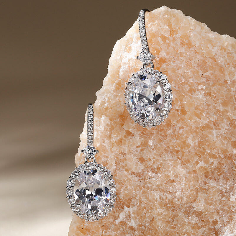 Jeulia Pendientes 10K/14K/18K oro de gota oro blanco de moissanita con corte ovalado para mujer