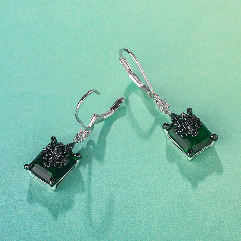 Jeulia "Phantom" Skull Emerald Cut Sterling Silver Earrings