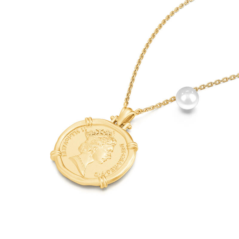 Jeulia "Her History" Queen Elizabeth II Portrait Coin Sterling Silver Necklace