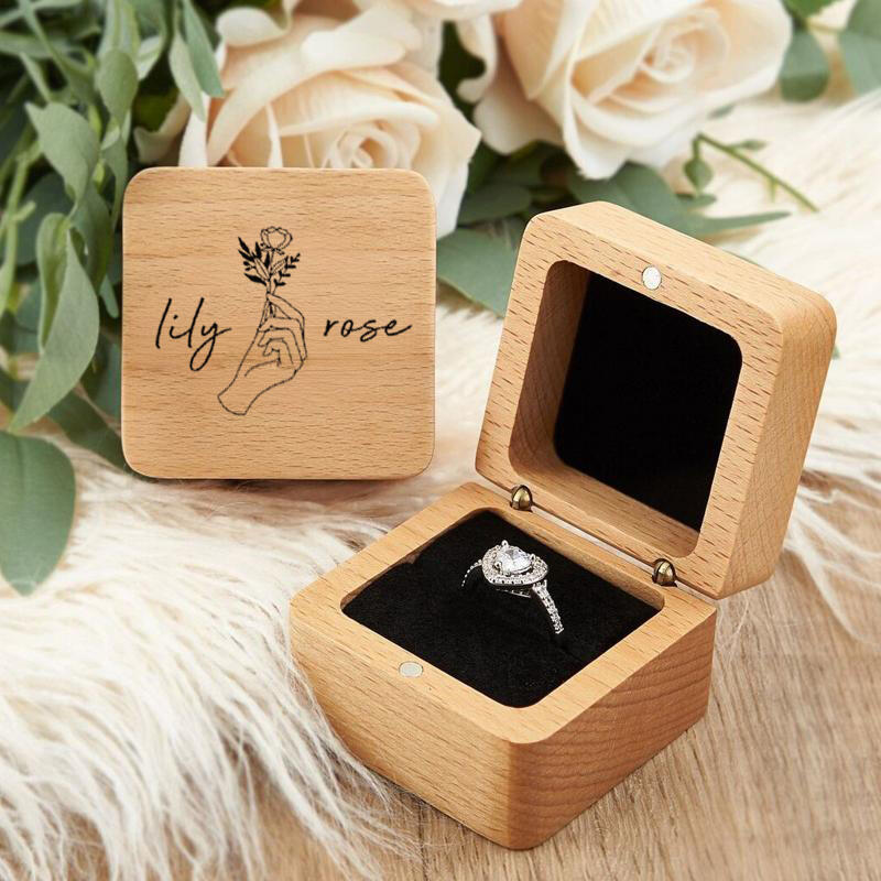 カスタマイズ 名前 彫刻 リングケース 木製 ジュエリーボックス