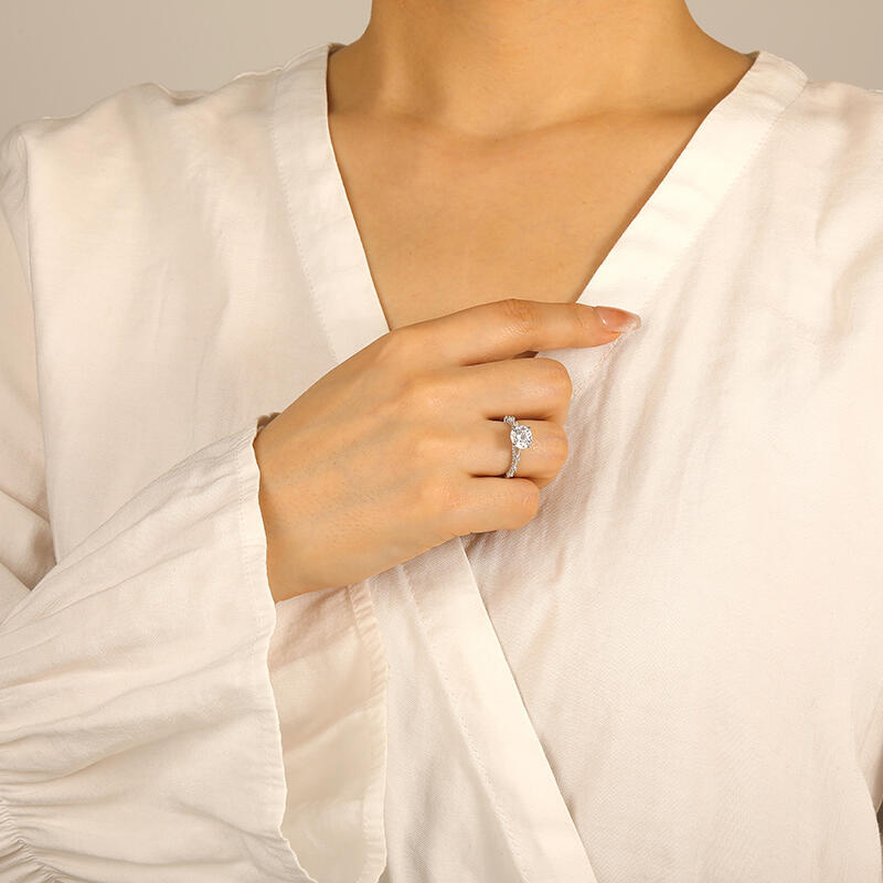 "Only Love" Round Cut Side Stone Engagement Ring