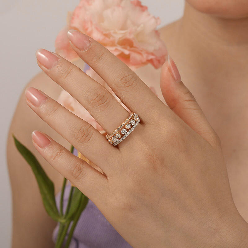 Jeulia Unique Dewdrop Two Tone Puzzle Ring Set