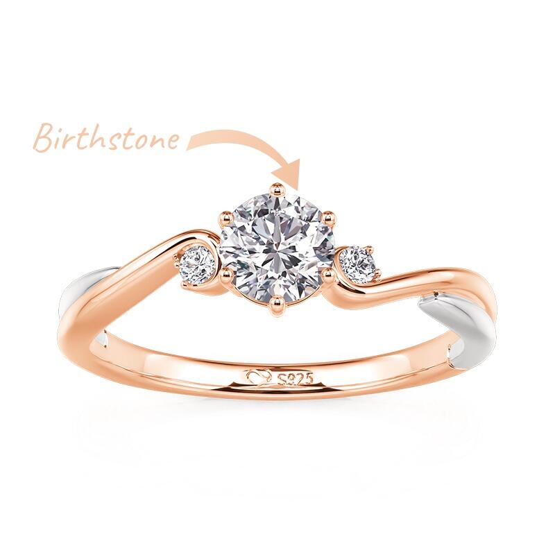 Jeulia Anillo para Mujer de Tres Piedras Bicolor Torcido con Piedra Natal Personalizada