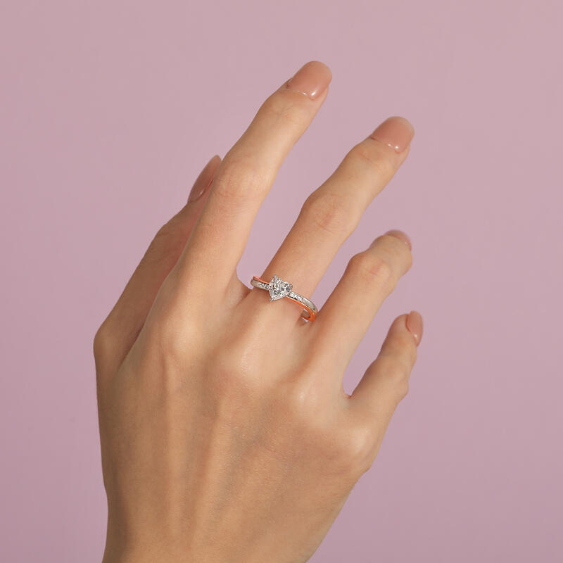 Jeulia Two Tone Wave Heart Cut Engagement Ring Sterling Silver