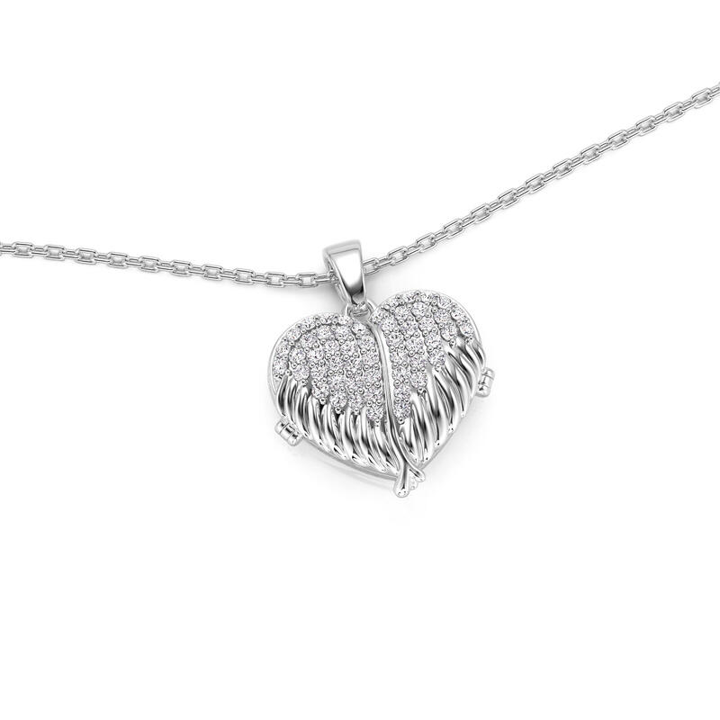 Jeulia Winged Personalized Heart Photo Locket Necklace