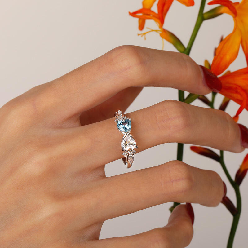 Jeulia Custom Twisted Infinity Heart Bow Ring with Birthstone