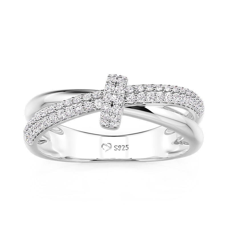 Jeulia Crossover Pave Wedding Band for Women Sterling Silver