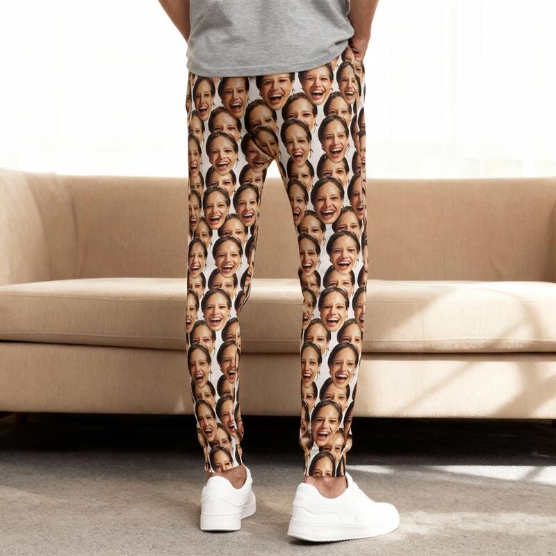 Pantalón deportivo unisex personalizado con foto de cara impresa a todo color. Regalo divertido para la familia.