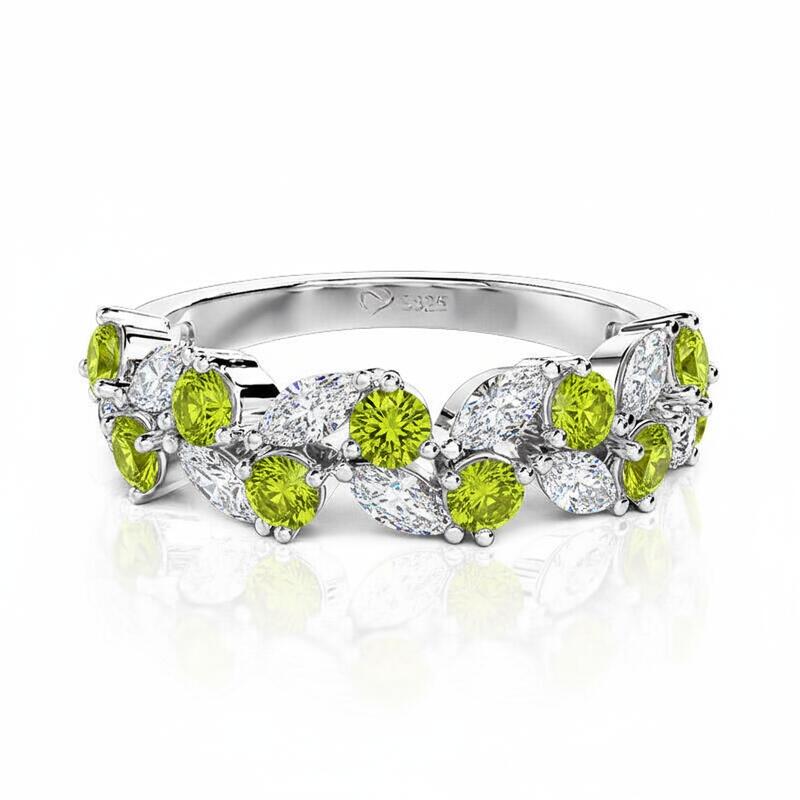 Jeulia Leaf Custom Women's Half Eternity Band Sterling Silver