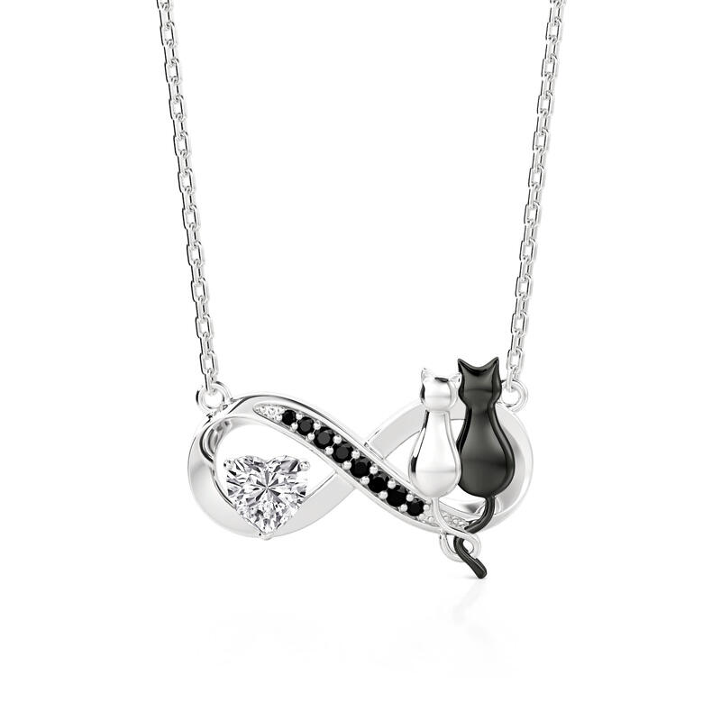 Jeulia Infinity Couple Cat Necklace with Heart Stone