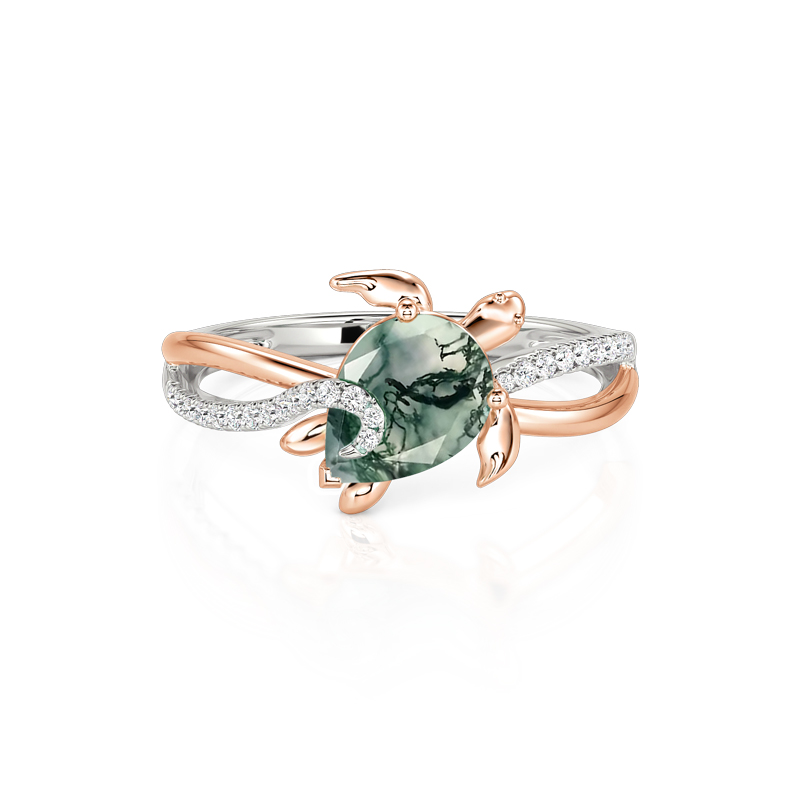 Jeulia Hug Me Two Tone Sea Turtle Moss Agate Engagement Ring - Jeulia ...