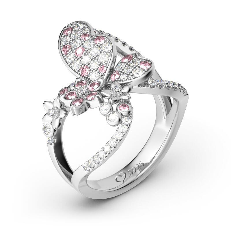 Jeulia Flower and Butterfly Sterling Silver Ring