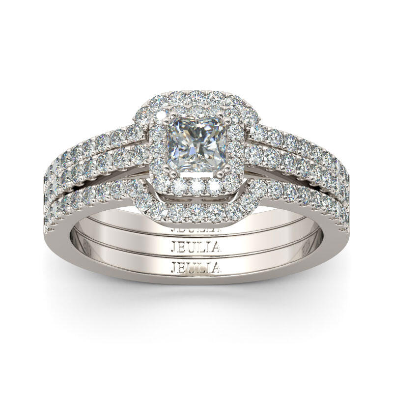 Jeulia Terno De Anillos Con Halo En Plata De Ley