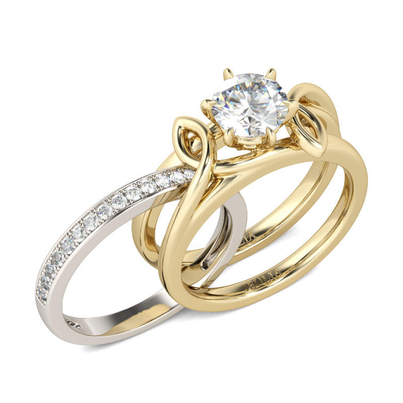 Jeulia Two Tone Twist Round Cut Sterling Silver Ring Set