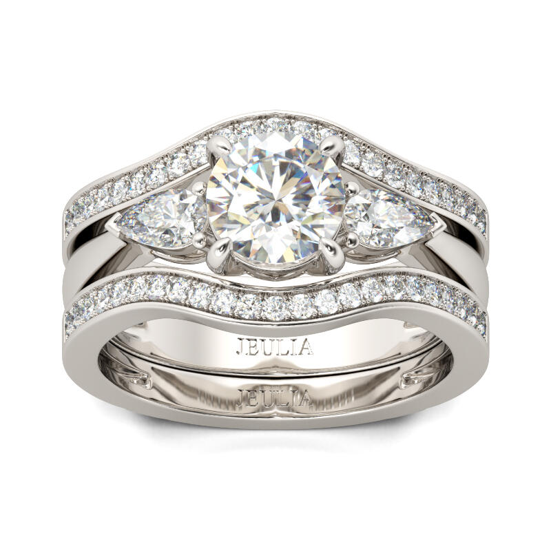 Jeulia Three Stone Round Cut Sterling Silver Enhancer Ring Set
