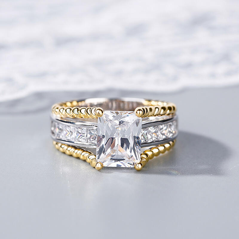 Jeulia Two Tone Radiant Cut Sterling Silver Ring