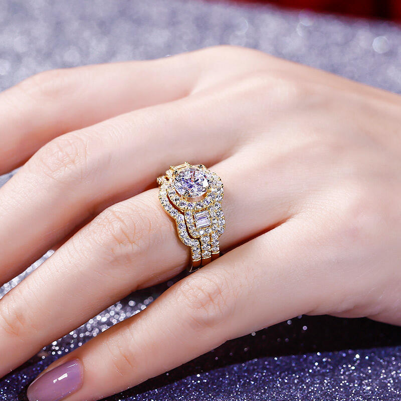 Jeulia Halo Round Cut Sterling Silver Ring Set