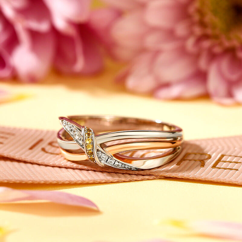 Jeulia Intertwined Two Tone Sterling Silver Women's Band