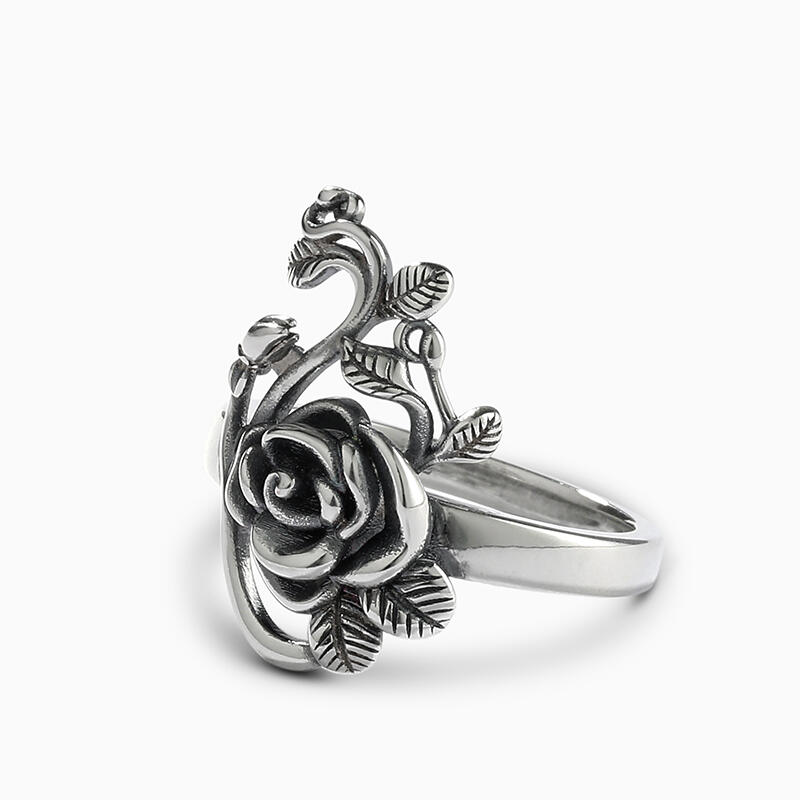 Jeulia Anillo con la flor de rosa de plata de ley