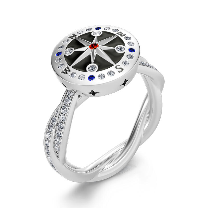 Jeulia "Life's Journey" Compass Sterling Silver Rotating Ring