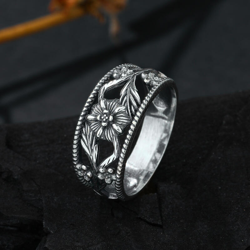 Jeulia Anillo mujer solitario con flores hermosas de plata de ley