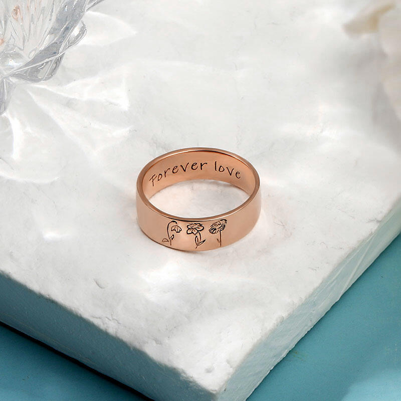Custom Birth Flower Ring With Text