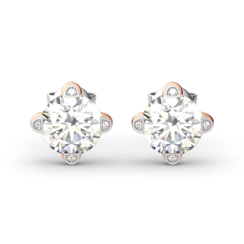 Jeulia Pendientes de plata de ley 925 personalizados de corte redondo bicolor