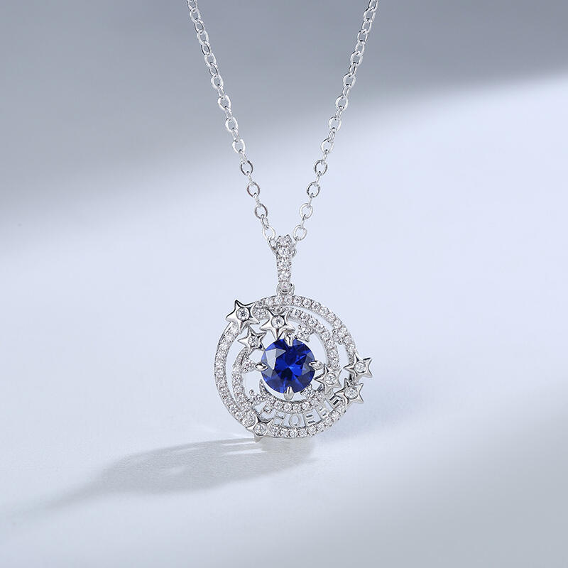 Jeulia "Night Sky" Personalized Round Cut Sterling Silver Necklace