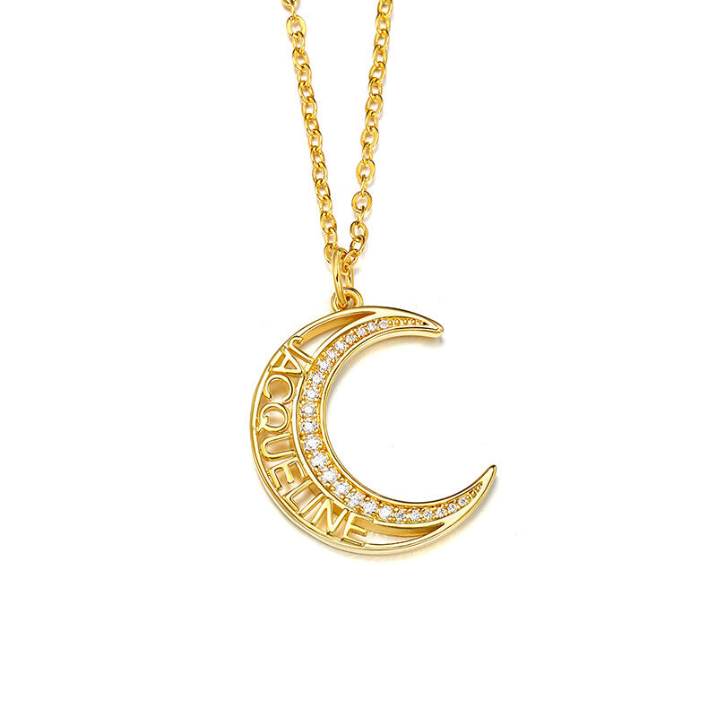 Jeulia Personalized Name Moon Sterling Silver Necklace