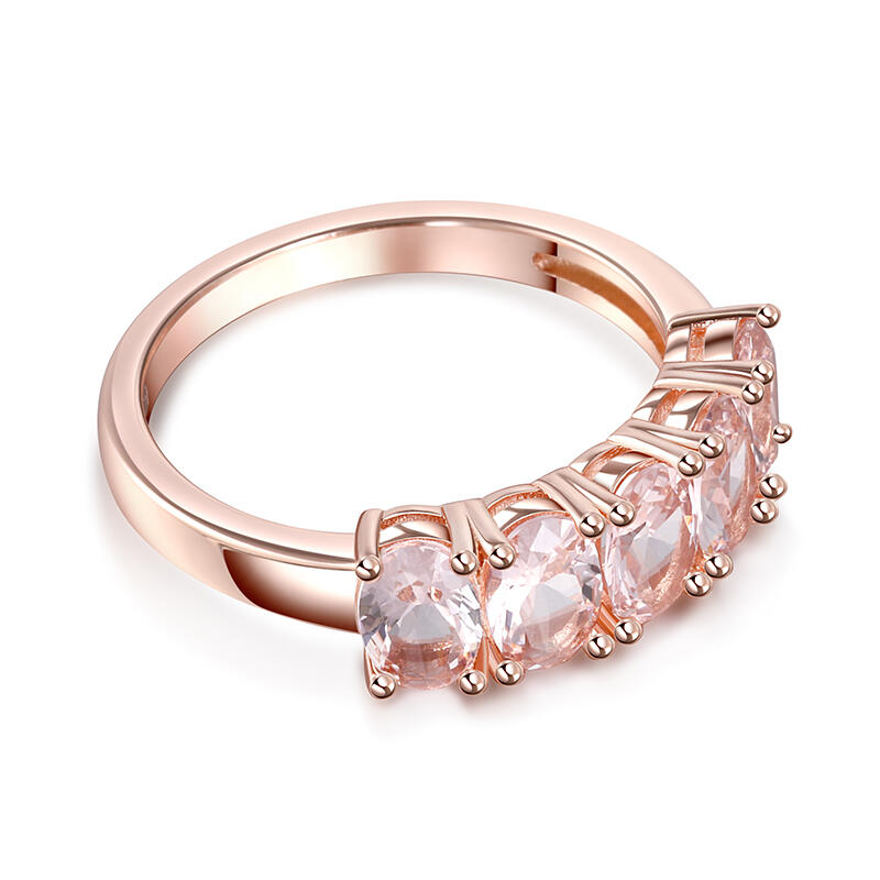 Jeulia Simple Oval Cut Synthetic Morganite Sterling Silver Women's Band