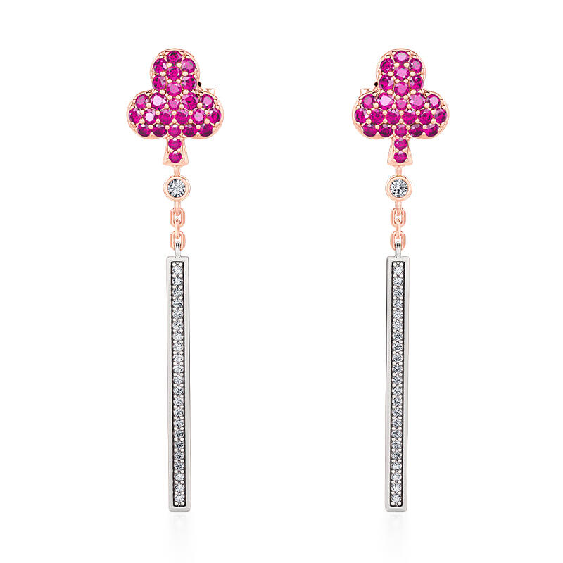 Jeulia "Charm Poker" Club Design Sterling Silver Drop Earrings