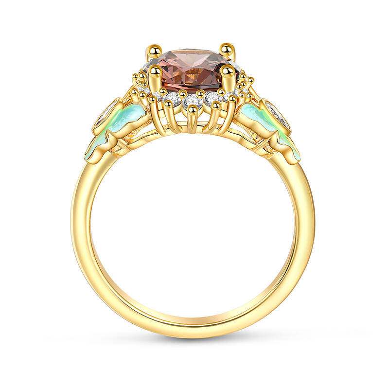 Jeulia Mystical Wings Luna Moth Actias Esmalte Halo Corte Redondo Plata Esterlina Anillo