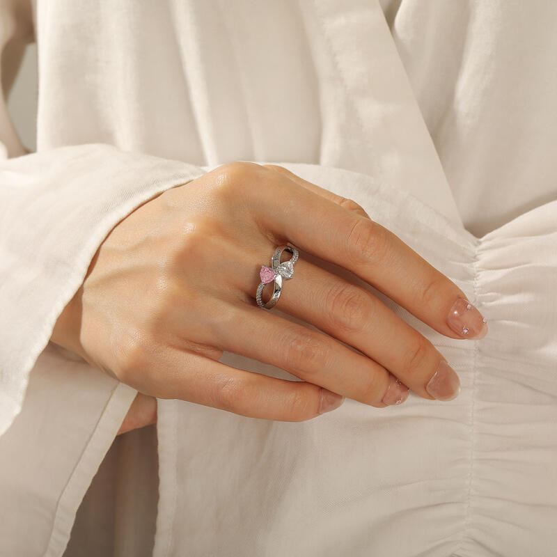 Jeulia Bague Double Cœur Personnalisée avec Gravure de Pierre de Naissance et Bande Infinity Torsadée