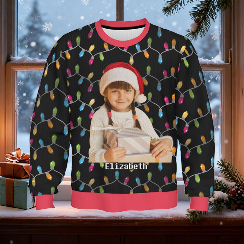 Personlig ful tröja Unisex Anpassad porträttfoto Julbelysning Design Perfekt present till familjen
