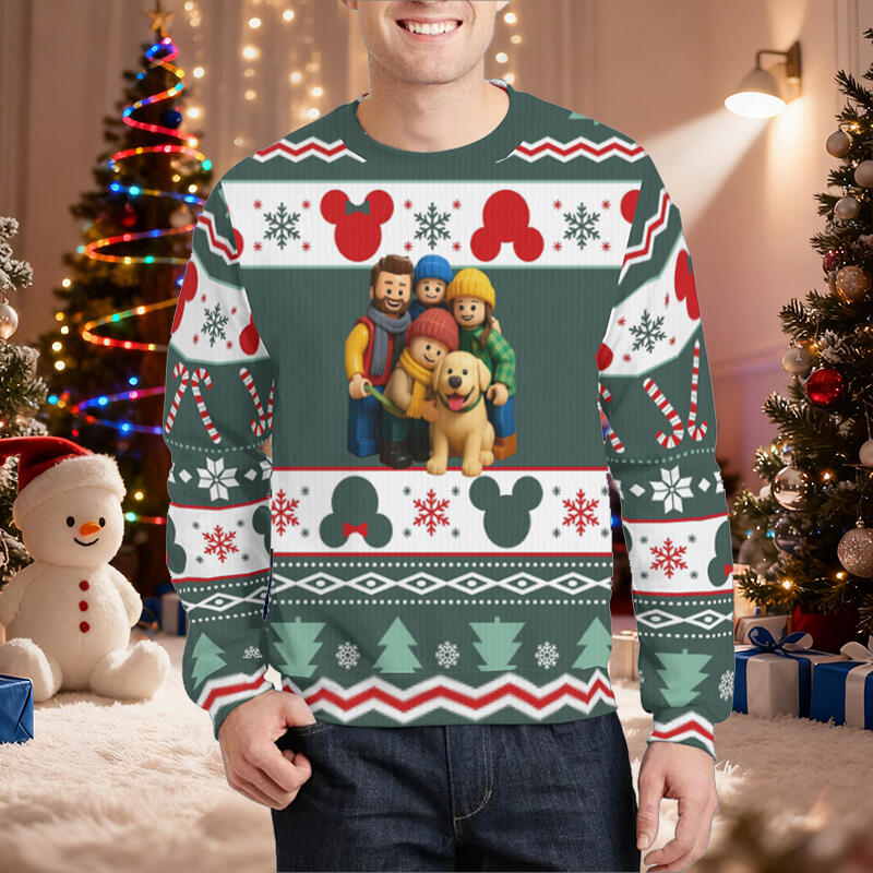 Personalized Ugly Sweater Unisex Custom Photo Cartoon Style Funny Design Perfect Christmas Gift for Family