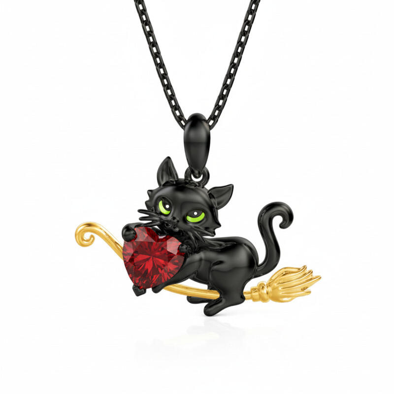 Jeullia Hug Me Magic Black Cat Custom Birthstone Necklace