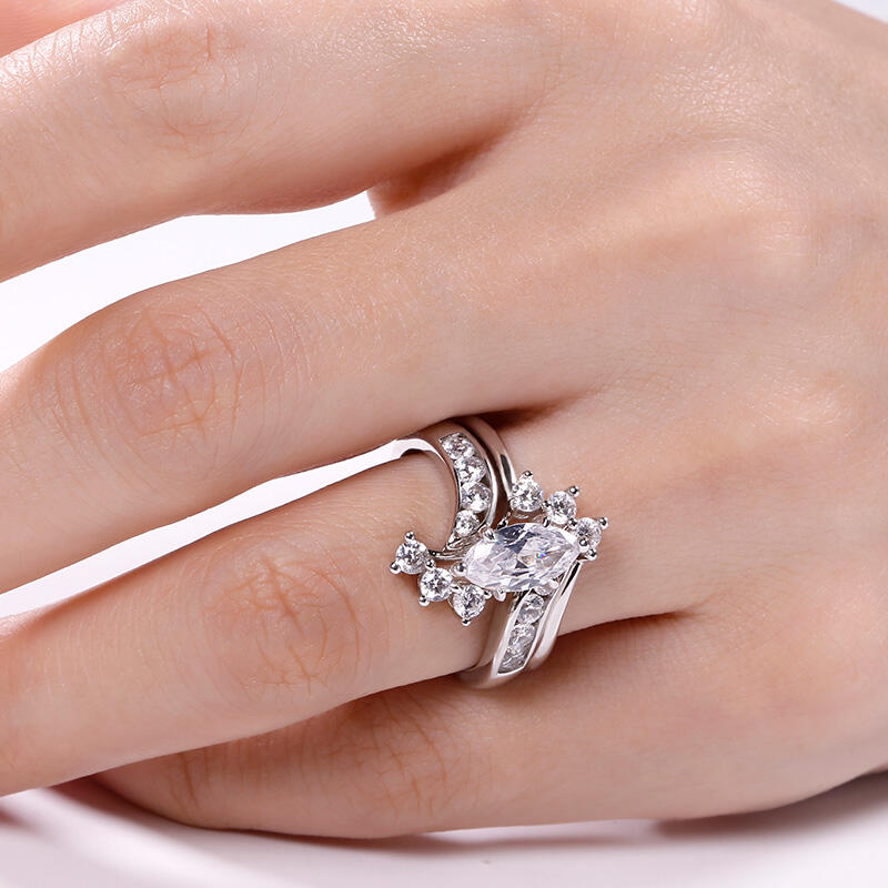 Jeulia Bypass Marquise Cut Sterling Silver Ring Set