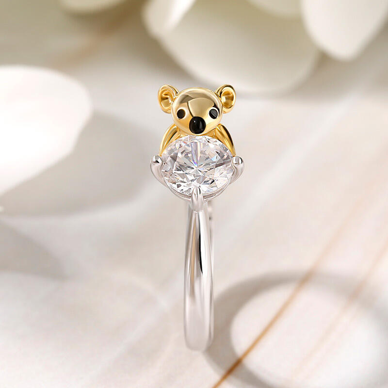 Jeulia Hug Me "Symbol of Innocence" Koala Round Cut Sterling Silver Ring