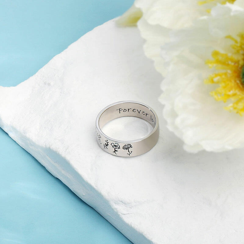 Custom Birth Flower Ring With Text