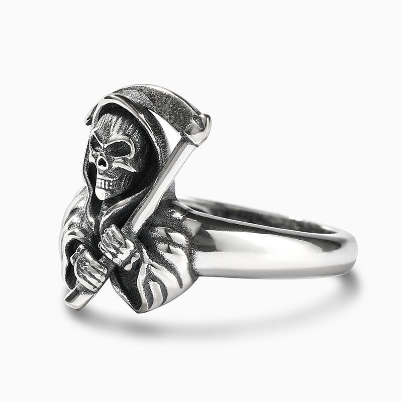 Jeulia Anillo parca guadaña para hombre de plata calavera punk