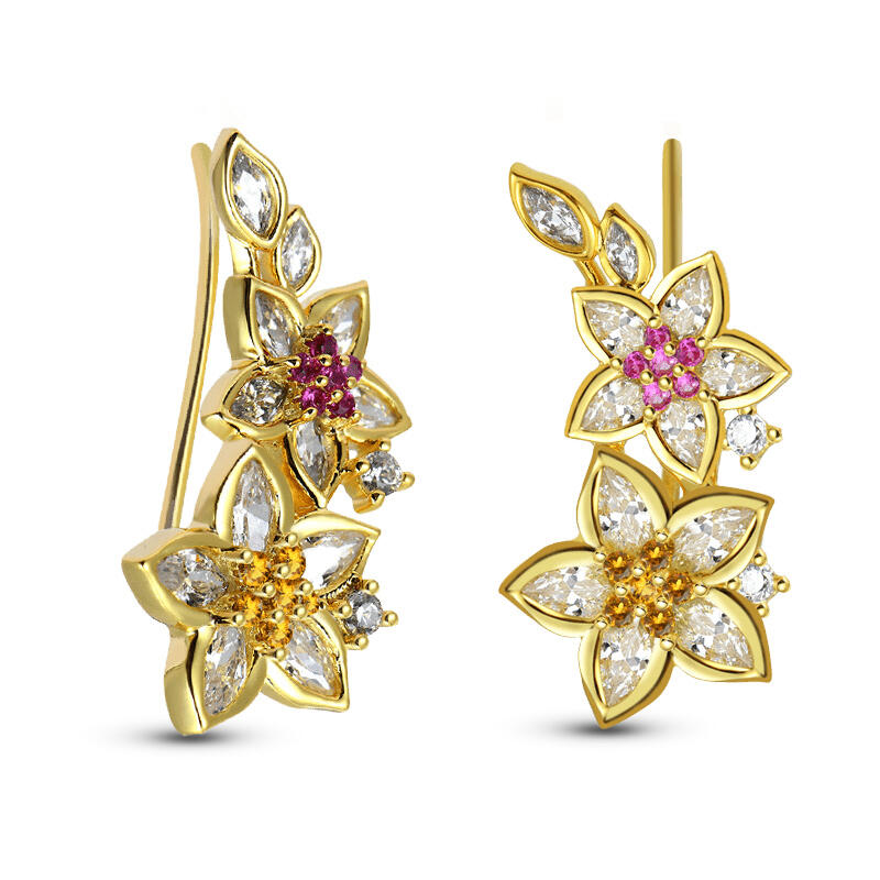 Jeulia "Spring is Coming" Flower Sterling Silver Climber Earrings