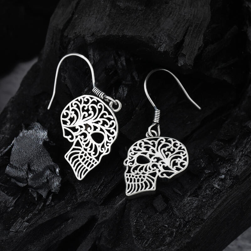 Jeulia "Hollow Skull" Sterling Silver Earrings