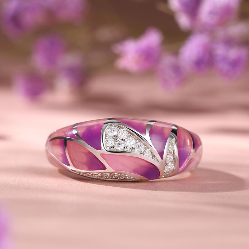 Jeulia Anillo Esmalte de La Hoja de Plata Esterlina de Las Mujeres