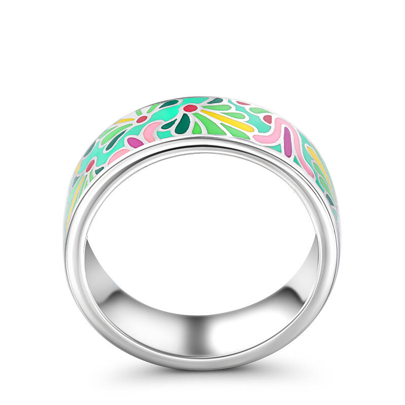 Jeulia "Fairy Garden" Flower Enamel Sterling Silver Women's Band