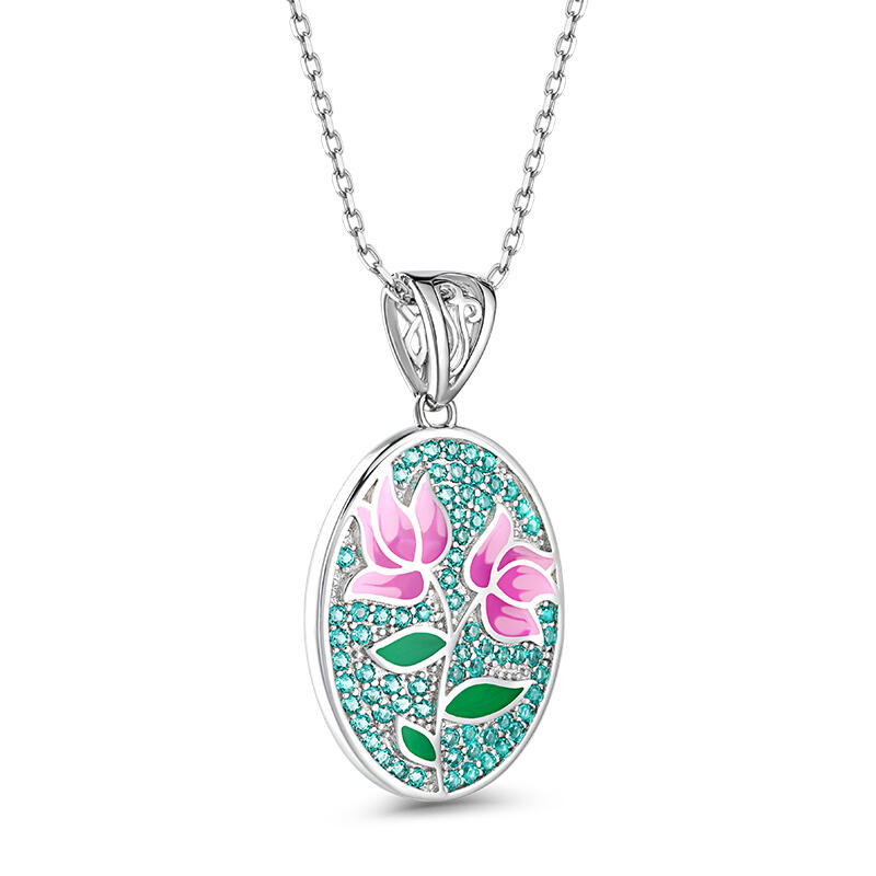Jeulia "Twins" Flower Enamel Sterling Silver Necklace