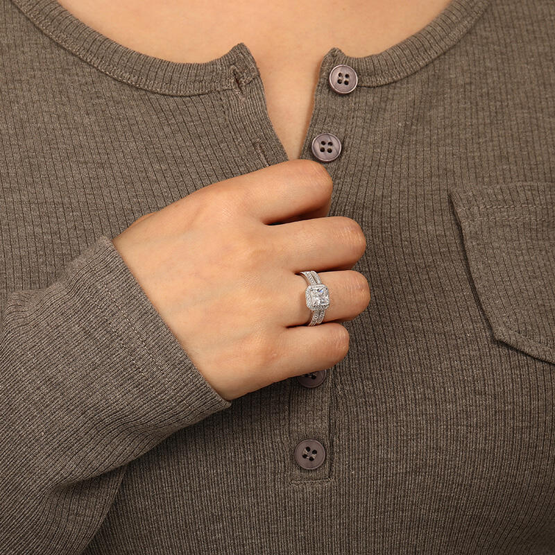 "My Yearning" Radiant Cut 2pcs Bridal Set