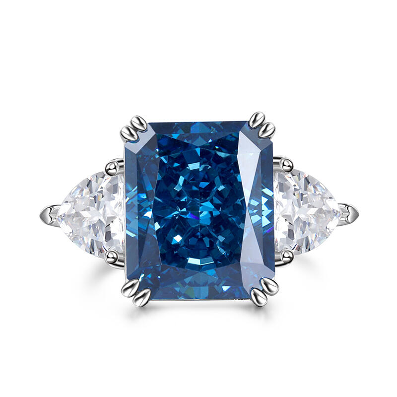 Jeulia Bague Trois pierres Coupe Émeraude Argent Sterling