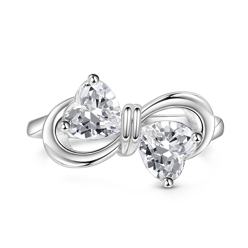 Jeulia Infinity Bow Double Heart Birthstone Ring Sterling Silver