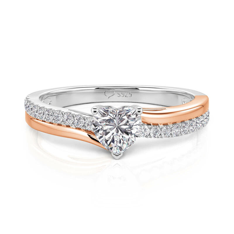 Jeulia Amore Bague Promesse Cœur Courbé Deux Tons en Argent Sterling